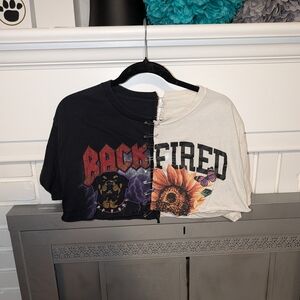 Graphic Split Crop Top - Black and White